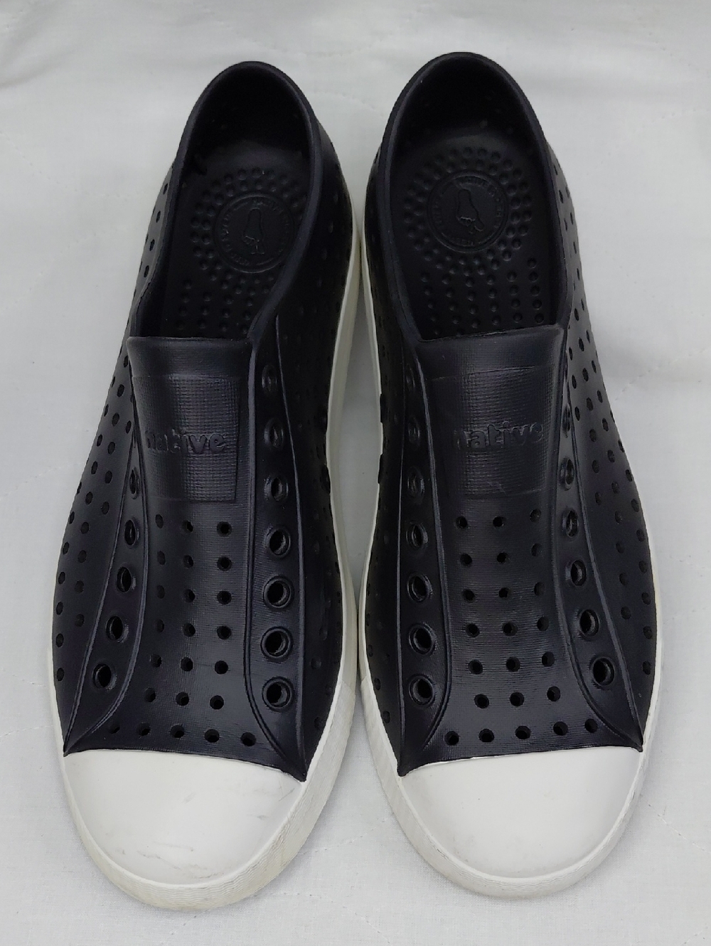 Native Unisex Black and White Slip-On Loafers Sz Men 6/Women 8